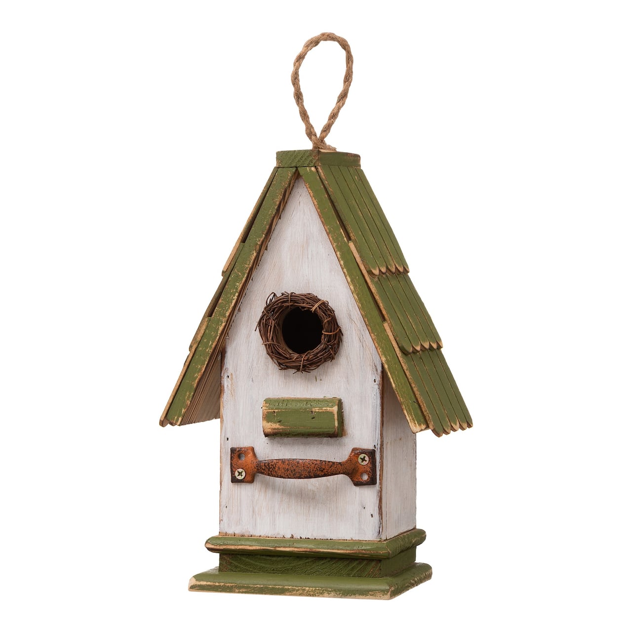 Glitzhome® 11" Hanging Wood Green Roof Garden Decorative Birdhouse
